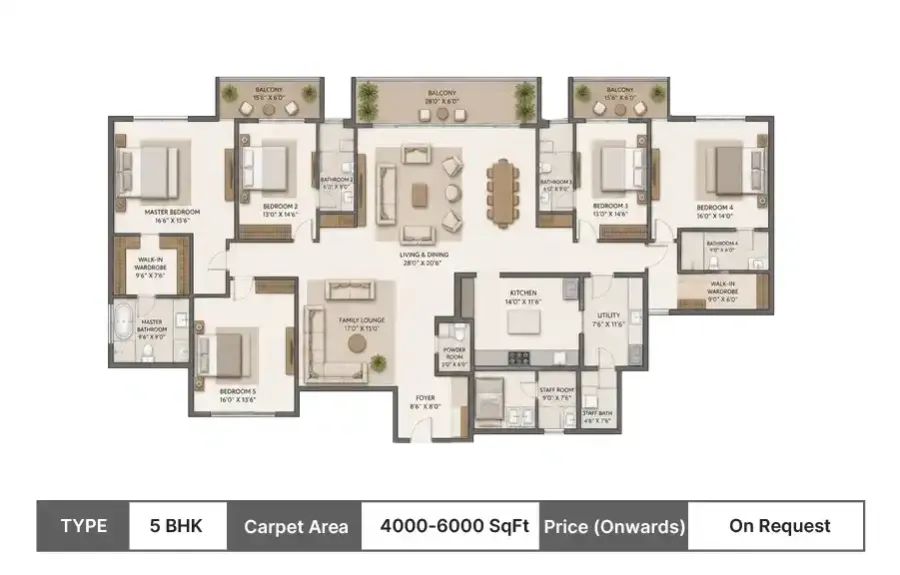 Lodha Hopefarm Whitefield 5 BHK floor plan, 4000 sq ft saleable area