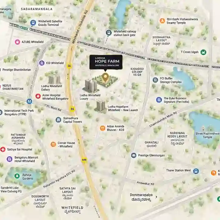 Lodha Hopefarm Whitefield location map, Whitefield